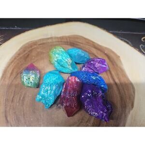 8Pcs 1.24lbs Rainbow Aqua Aura Quartz Crystal Points Titanium Coating B3